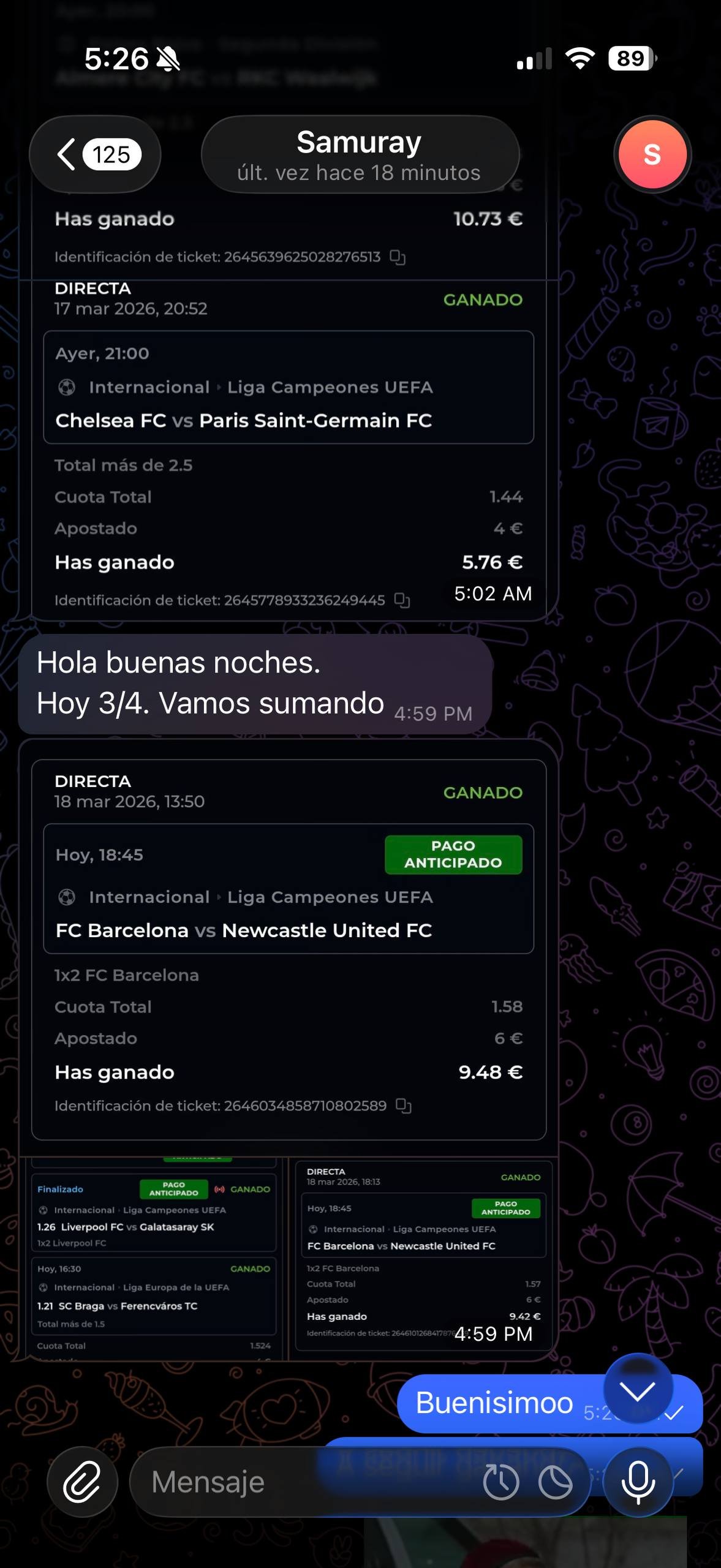N7 Group VIP Telegram screenshot showing winning bets