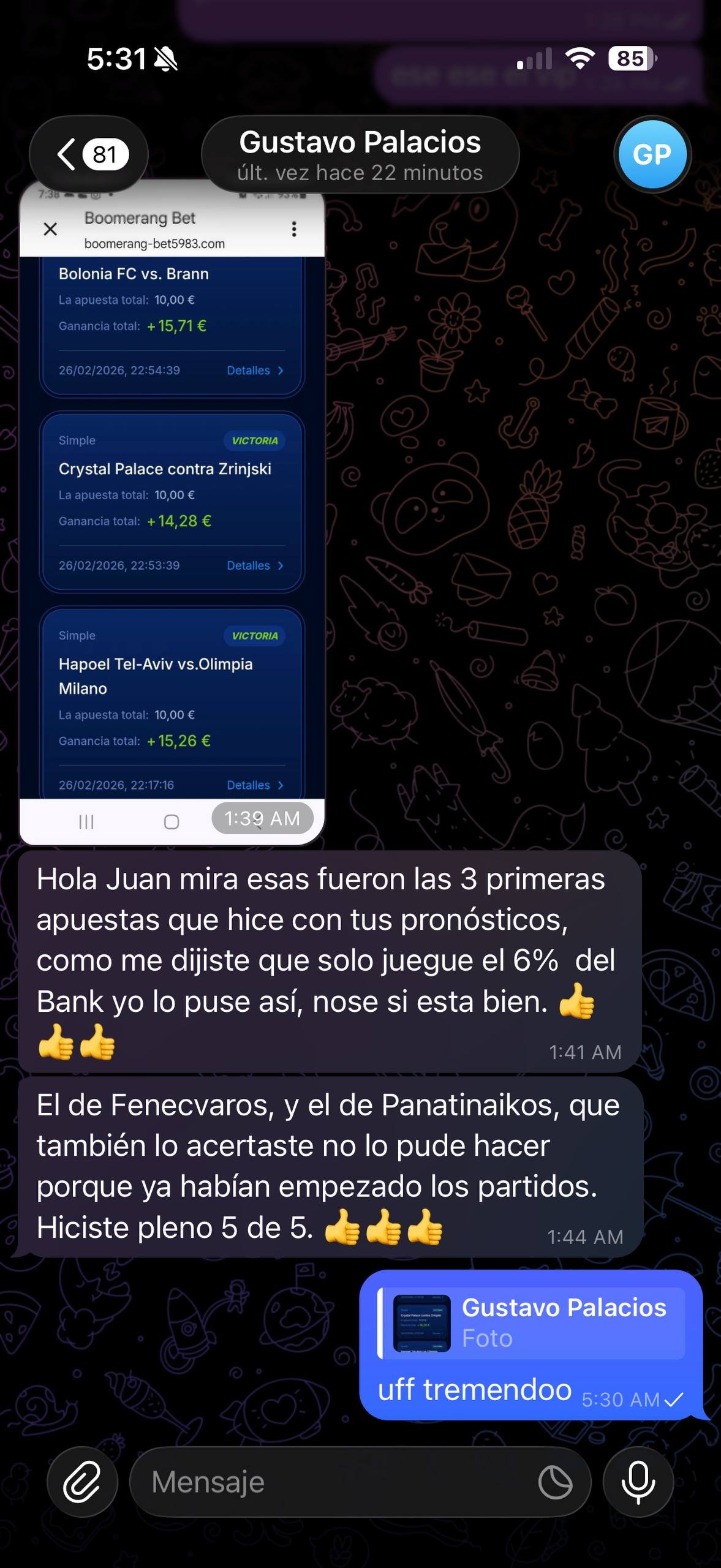 N7 Group VIP Telegram screenshot showing a perfect betting slate