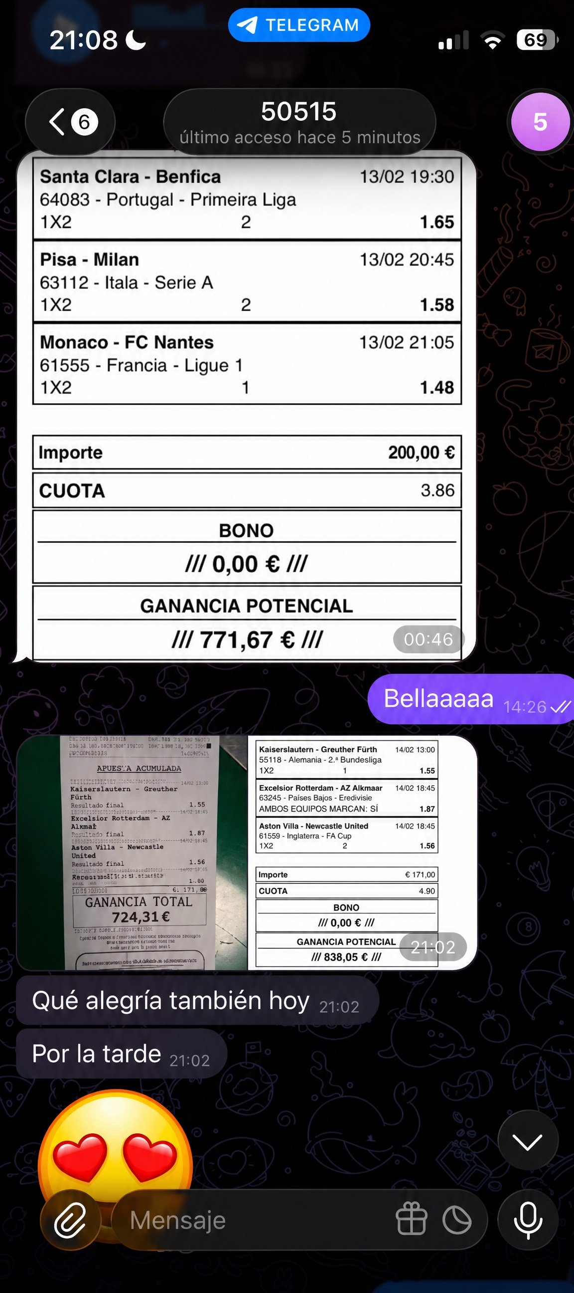 N7 Group VIP Telegram screenshot showing a potential $771 payout